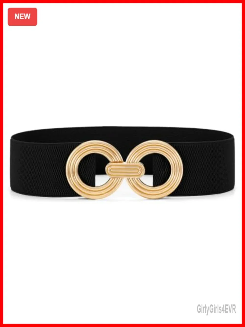 Women Wide Stretchy Elastic Belt Hollow Gold Round Buckle Waistband Accessory